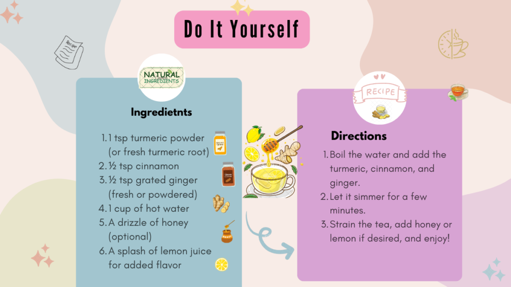 DIY Turmeric Root Tea: Fresh turmeric root sliced and brewed for a warming, golden tea with natural anti-inflammatory benefits. Perfect for boosting health and wellness